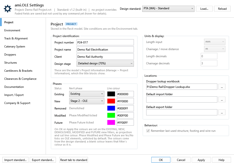 ami.OLE Settings window